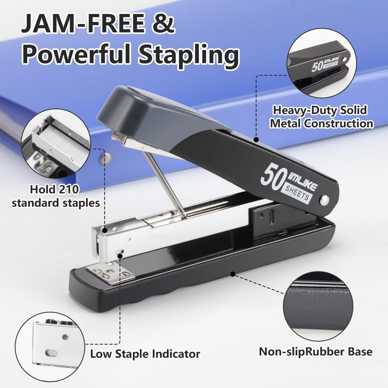 IMLIKE Metal Stapler Heavy Duty 50 Sheet Capacity, Full Strip Staplers for Desk with 6000 Staples and Staple Remover,No Jam, Non-Slip for Office & Classroom, Black - Image 3